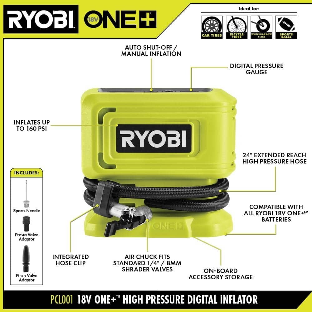 18V High Pressure Cordless Inflator Tires Digital Gauge TOOL ONLY