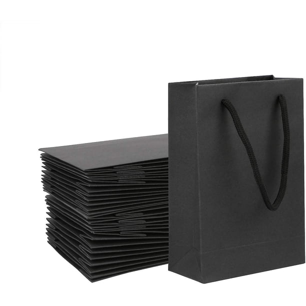 Bolsas de papel Kraft, bolsas de regalo de papel Kraft, 25 piezas, bolsas de regalo de papel pequeñas con asas, bolsas de papel negras a granel