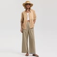 thumbnail image 5 of Nestiefly Linen Pants Women Wide Leg Palazzo Pants Flowy Elastic Waist Summer Beach Casual Trousers with Pockets Khaki M, 5 of 5
