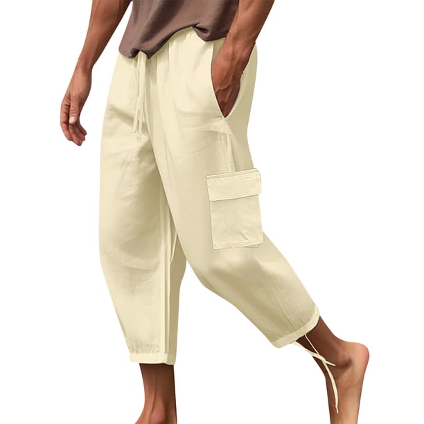 Pantalones largos para hombre, holgados, con cordón ajustable, cintura elástica, multibolsillos, informales, tipo cargo