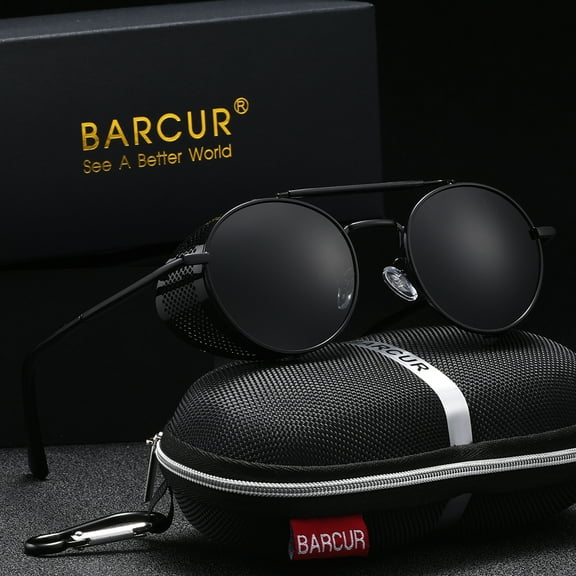 BARCUR Round Sunglasses for Men Polarized Retro Steampunk Sun Glasses For Women Vintage Style UV400 Eyewear Accessory Oculos