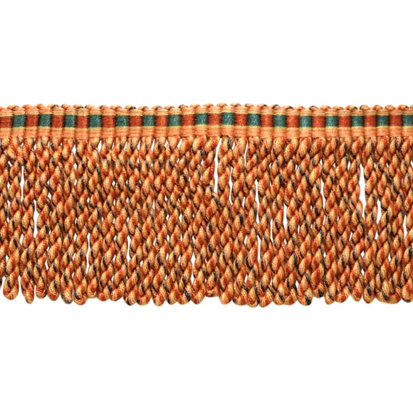 3" (7.5cm) long Marrakesh Collection Bullion Fringe Trim with Fancy Woven Header (Style# BFRW3), Sedona Orange Multicolor #VL02 (Red Orange, Light Orange, Forest Green) 18 Yards (54 ft/16.5m)