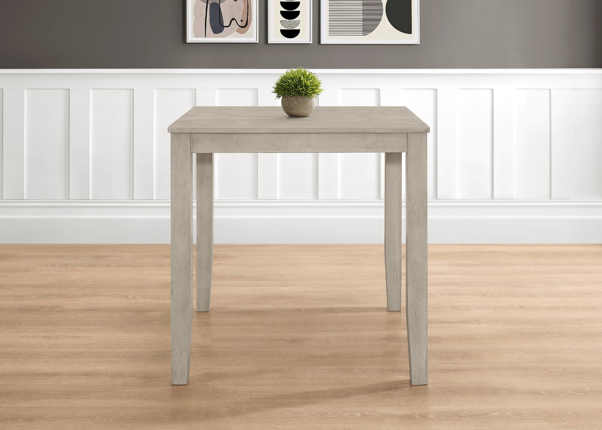 Home Design Azalea 5-Piece Counter Set, Antique Gray/Gray, Square Table with Slat-Back Cushioned Chairs, Modern Minimalist Style