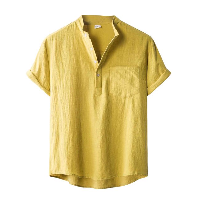 T-Shirts Rétro à Manches Courtes en Lin Uni Couleur Pure Vintage pour Hommes