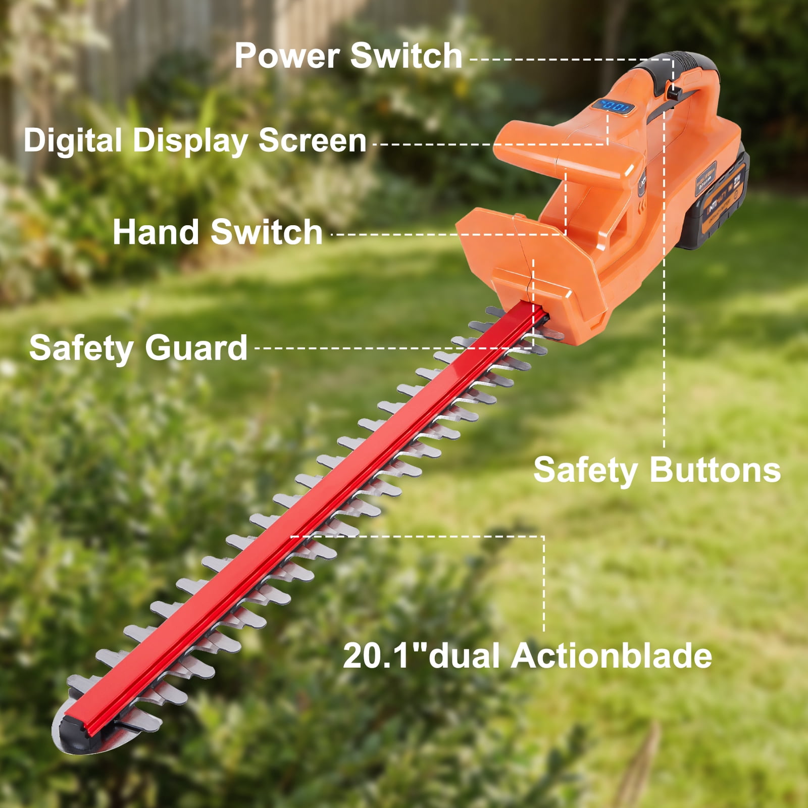 21V Cordless Hedge Trimmer with 21" Dual-Action Blade, UNTIMATY Electric Hedge Cutter with 3.0Ah Battery and Fast Charger for Garden, Shrub, Grass and Lawn, Orange