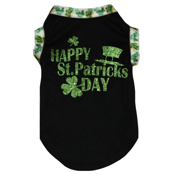 Petitebelle Happy St Patrick's Day High-Hat Puppy Dog Shirt (Black, Small)