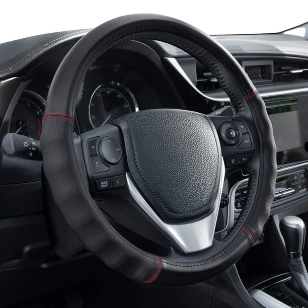 Funda de volante Motor Trend de piel sintética de 15 cm, color negro