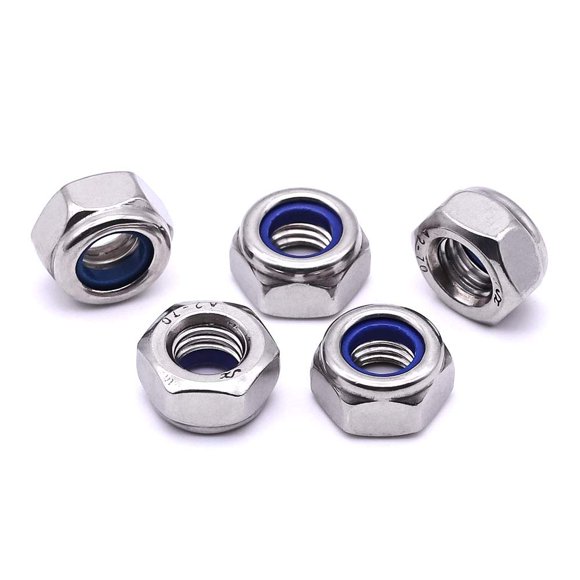 M8-1.25 (20 piezas) Tuercas de seguridad hexagonales con inserción de nailon Acero inoxidable 304 18-8 Contratuerca Acabado brillante DIN985