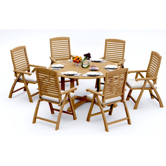 Grade-A Teak Dining Set: 6 Seater 7 Pc: And 6 Ashley Arm Chairs Outdoor Patio WholesaleTeak #51AS1206