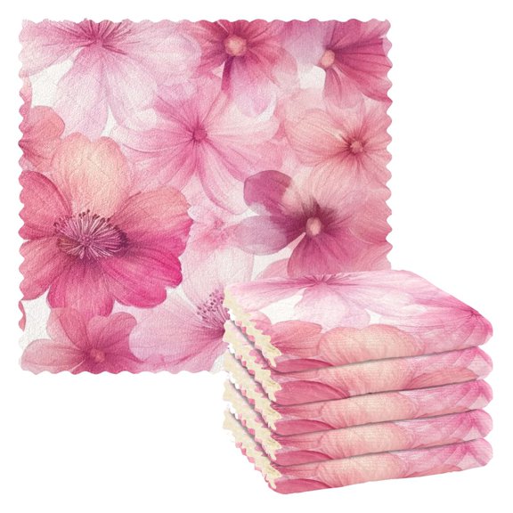 6 Pieces of Kitchen Towels 11x11Inch Kitchen Dish Cloths Kitchen Dish Towels Reuseable Cleaning Cloths Pink Flowers