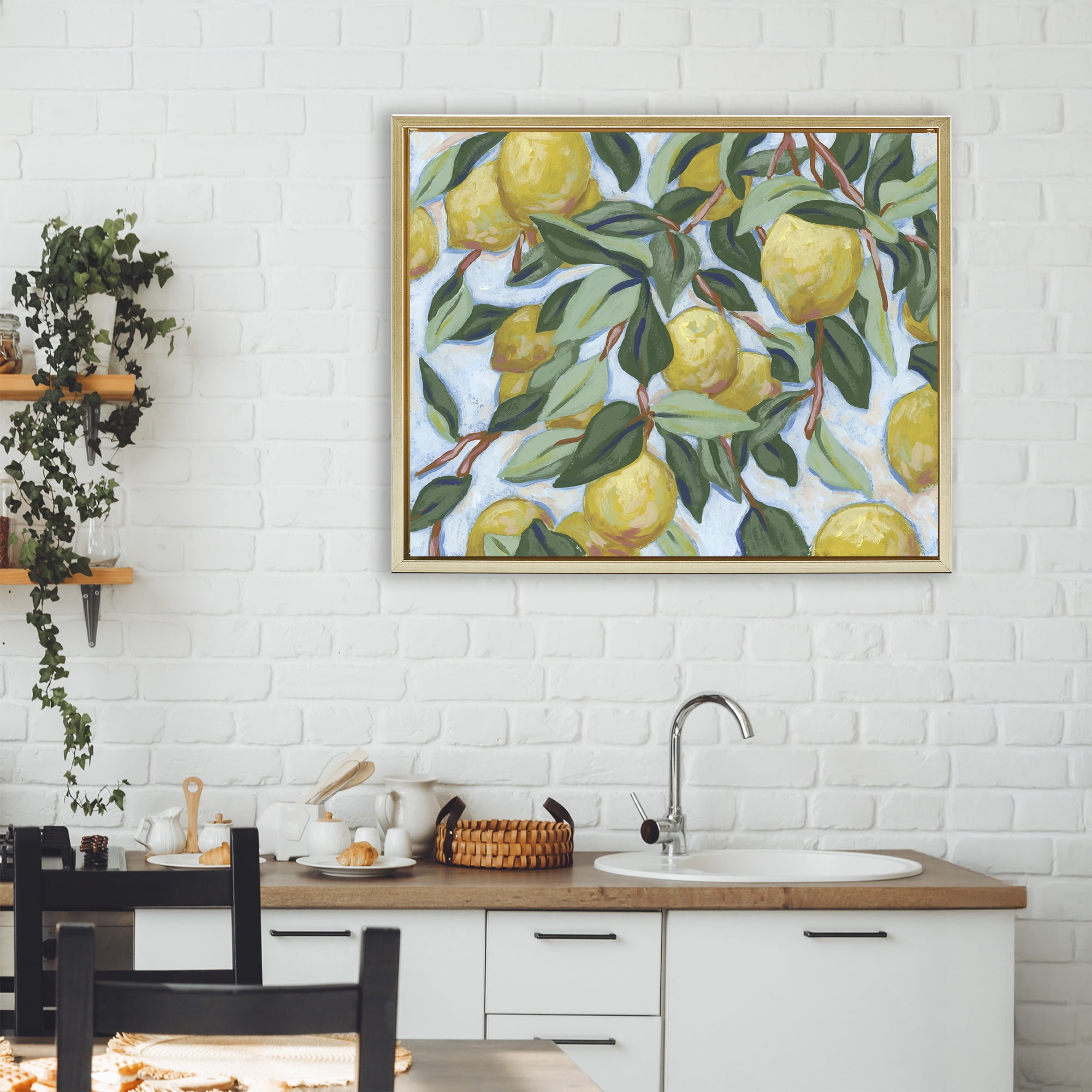 Stupell Industries Summer Citrus Tree Gold Framed Floater Canvas Wall Art, design by June Erica Vess