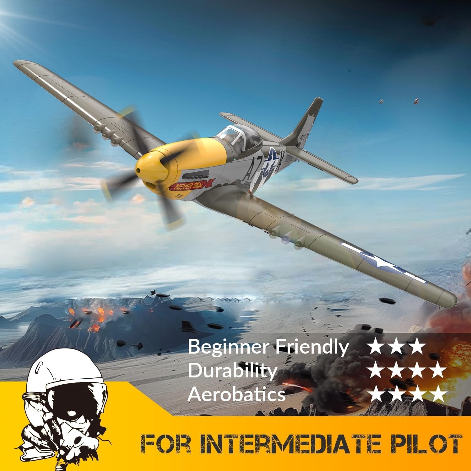 Volantex P51D Mustang RC Plane 2.4G 4CH RC Aircraft Aerobatics RTF Glider For Age 8+ &Adults