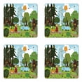 thumbnail image 1 of Cartoon Coaster Set of 4, Fairy Wandering Forest Friends Pine Trees Fox Rabbit Birds, Square Hardboard Gloss Coasters, Standard Size, Pale Sky Blue Emerald, by Ambesonne, 1 of 2