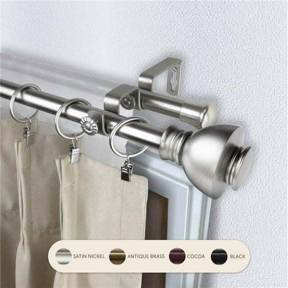 Central Design 4786-485 0.8125 in. Kingsly Double Curtain Rod with 48 to 84 in. Extension, Satin Nickel
