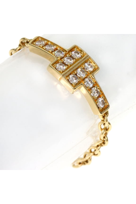 Pre-Owned Tiffany & Co. T TWO Chain Diamond Ring, 18K Yellow Gold, Women's.