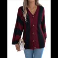 thumbnail image 1 of Suéter Tipo Cárdigan de Acampanada con Rayas Contrastantes para Mujer, Otoño e Invierno, Abrigo de Longitud Media. Vino Tinto M, 1 of 10