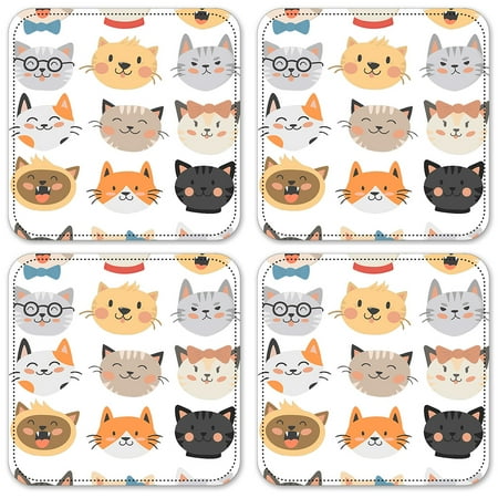

Vinyl Drink Coasters - Set of 4 - Cute Cat Heads