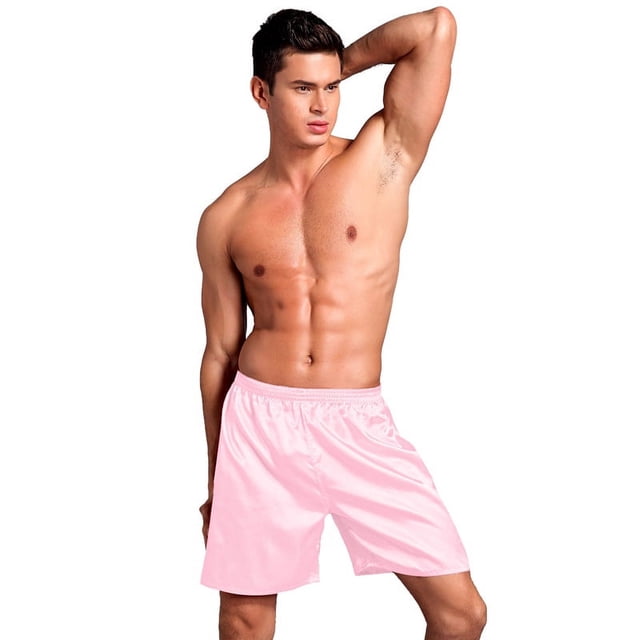 Pantalones tipo bóxer de seda satinada de cinco colores lisos, informales, holgados, para playa, para verano, pantalones de pijama finos y lisos para hombre
