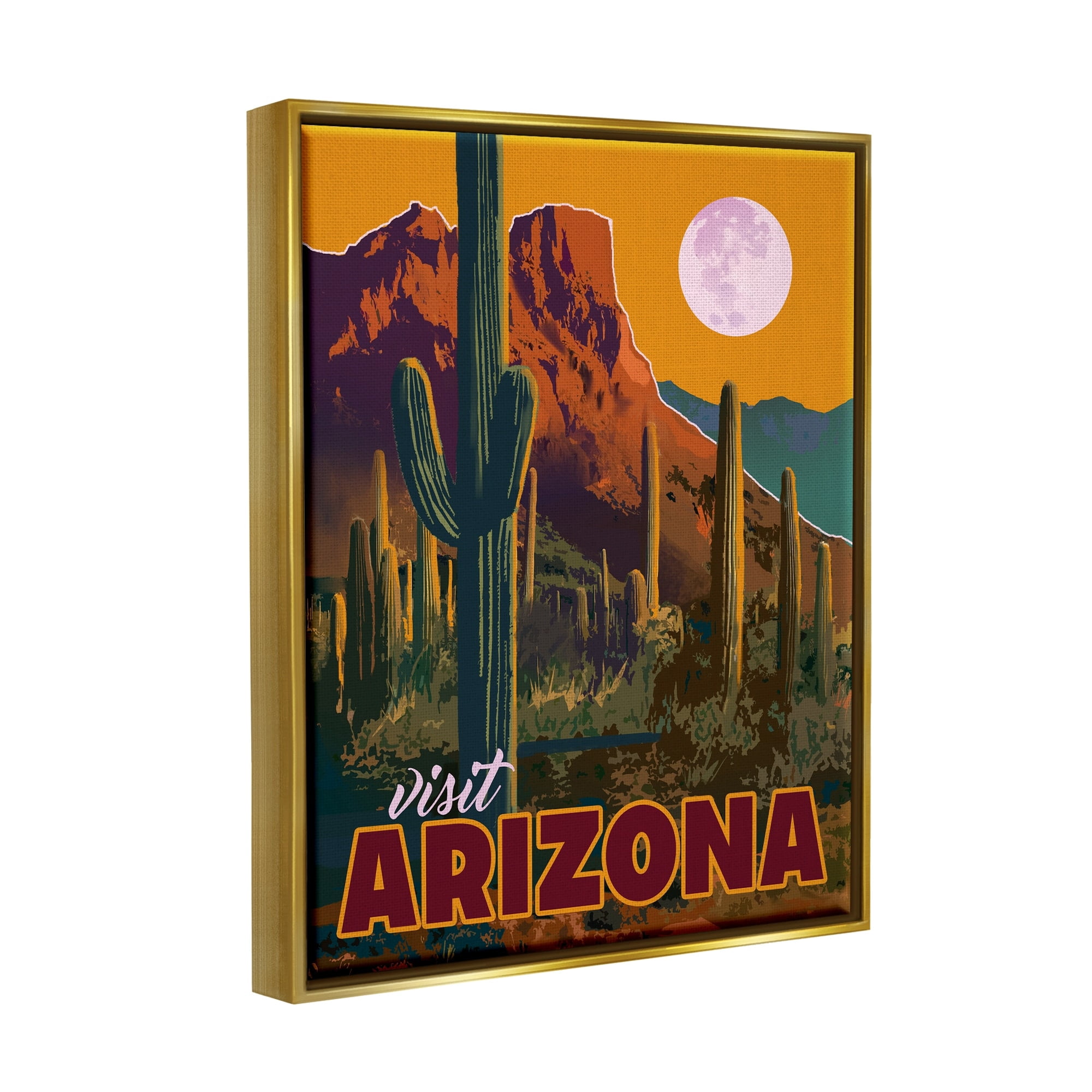 Stupell Industries Visit Arizona Brilliant Desert Sky Arid Vegetation Graphic Art Metallic Gold Floating Framed Canvas Print Wall Art, Design by David Owens Illustration
