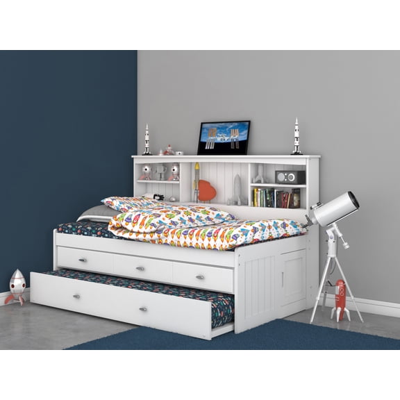 Discovery World Furniture Twin Daybed with 3 Drawers and Trundle in White