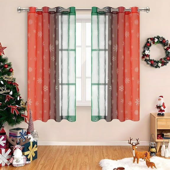 AYktou 2 Pcs Christmas Curtains, 52×63 Inch Sheer Window Screen Snowflake Printed Window Drapery Christmas-Themed Rod Piercing Curtains for Living Room Bedroom Balcony Christmas Decorations