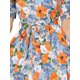 thumbnail image 5 of INSPIRE CHIC Vestido Midi Floral de Manga Abullonada con Cuello Peter Pan y Cintura Alta para Mujeres en Naranja y Azul, 5 of 6