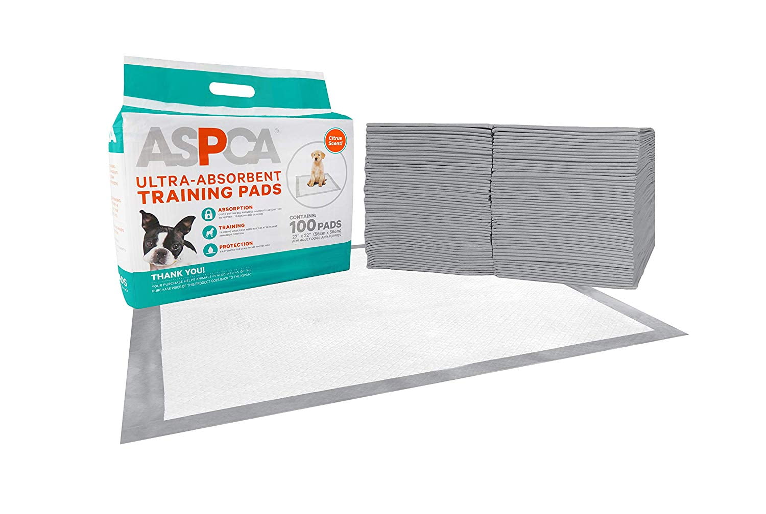 ASPCA UltraAbsorbent Training Pads, 22 in x 22 in, 100 count, Citrus