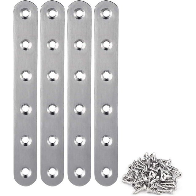 4 piezas de soporte recto de acero inoxidable (6,1 x 0,7 pulgadas, 156 x 18 mm), soportes rectos planos, soportes rectos, 24 tornillos incluidos