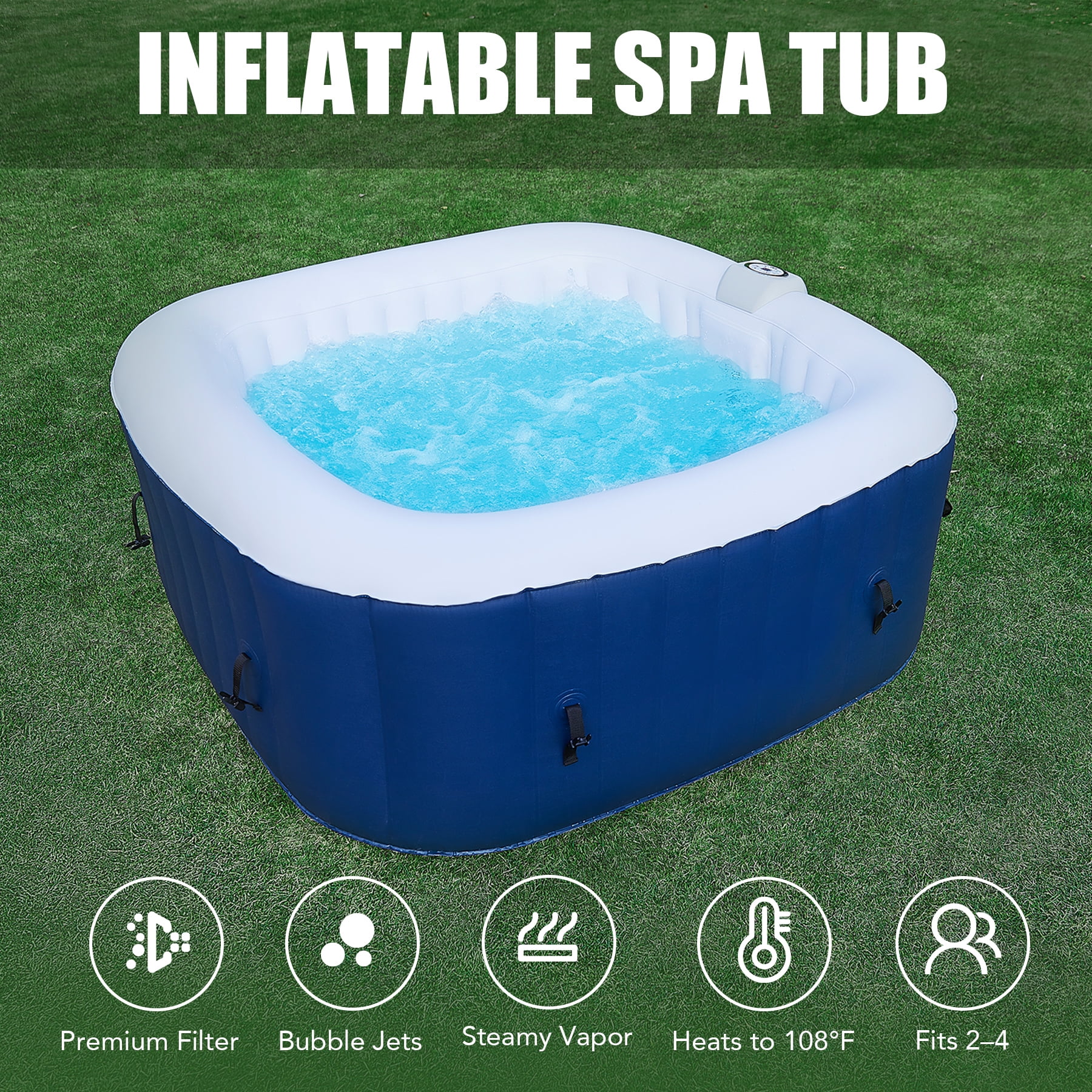 5x5ft PVC Inflatable Hot Tub Portable Jacuzzi with 120 Air Jets Ideal ...