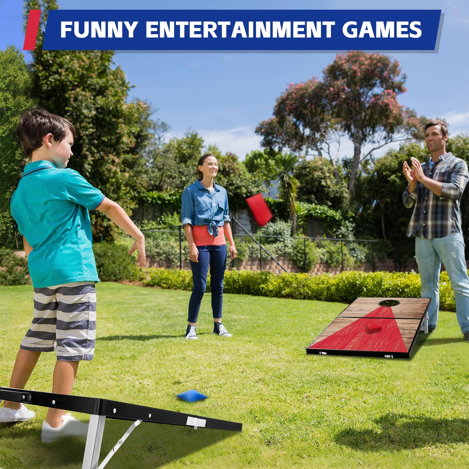 Ultra-Portable 3ft x 2ft Aluminum Alloy Cornhole Set – Foldable Lightweight Cornhole Boards with 8 All-Weather Bean Bags, Perfect for Backyard, Beach & Tailgate Parties