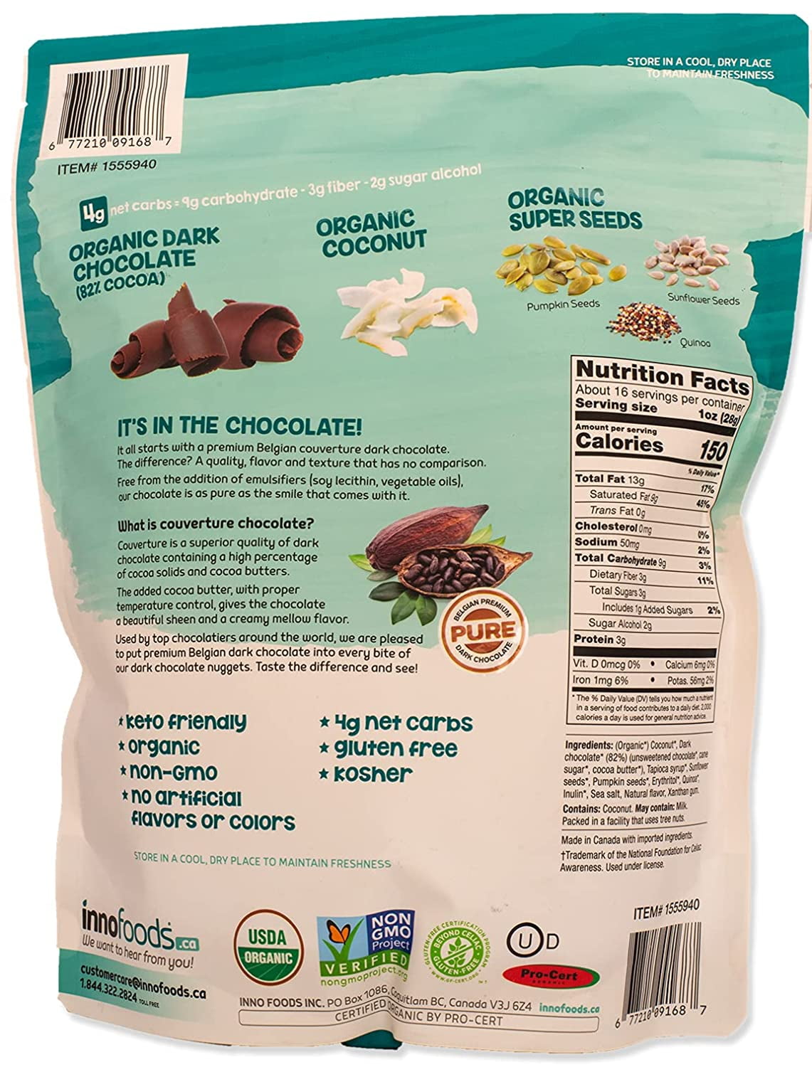 Innofoods Dark Chocolate Nuggets Nutrition Facts