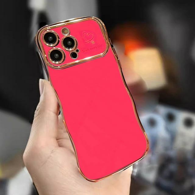 Klonfd Electroplated Large Wave Mobile Phone Case Side LoveFall Protective Cover Suitable For15Promax Mobile Phone Case