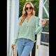 thumbnail image 5 of Blusa de Lunares con Cuello en V y Mangas con Volantes para Mujer, Blusas Holgadas Informales de Color Liso para Trabajar Verde S, 5 of 9