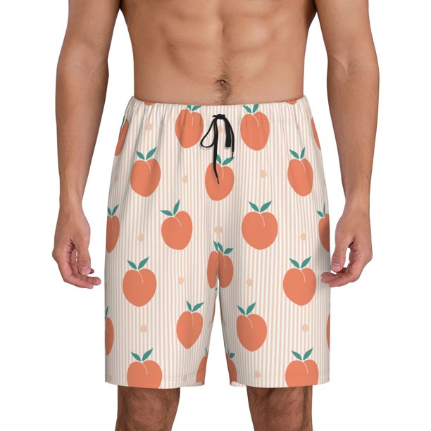 Balery Orange Peach Pantalones cortos de pijama de punto de algodón para hombre con cinturilla y bolsillos-Small