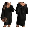 thumbnail image 2 of Women Backless Tied Long Lantern Sleeve Pullover Sweaters Fall Winter Trendy Clothes Black XL, 2 of 7