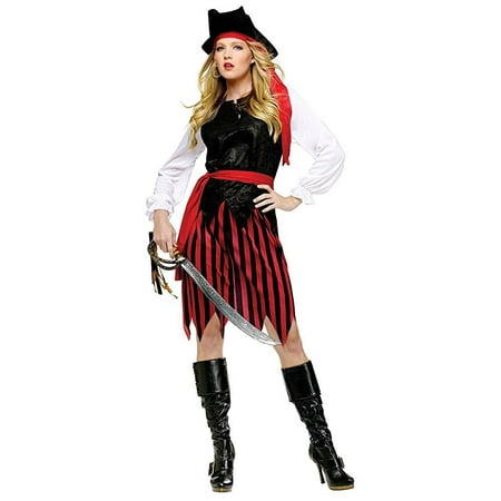 Fun World Womens Caribbean Pirate Lady Halloween Party Dress Costume Red