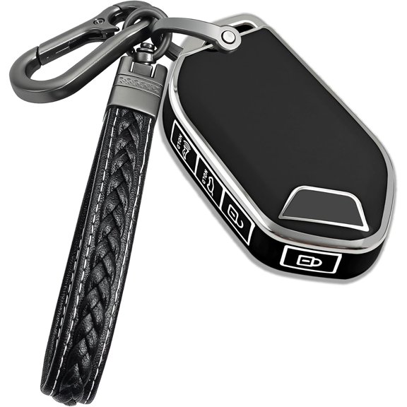 Key Fob Cover Compatible with Kia Telluride 5 Button TPU Leather Metal Smart Key Keychain Case Holder Protector,Black,5 buttons