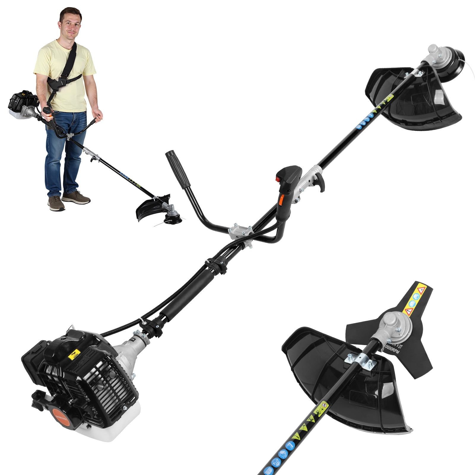 52CC 2-Stroke Gas Powered Lawn Mower with Ergonomic Handle, Powerful Engine Weed Trimmer Lawn Mower, Gas Powered Hedge Trimmer, Weed Eater