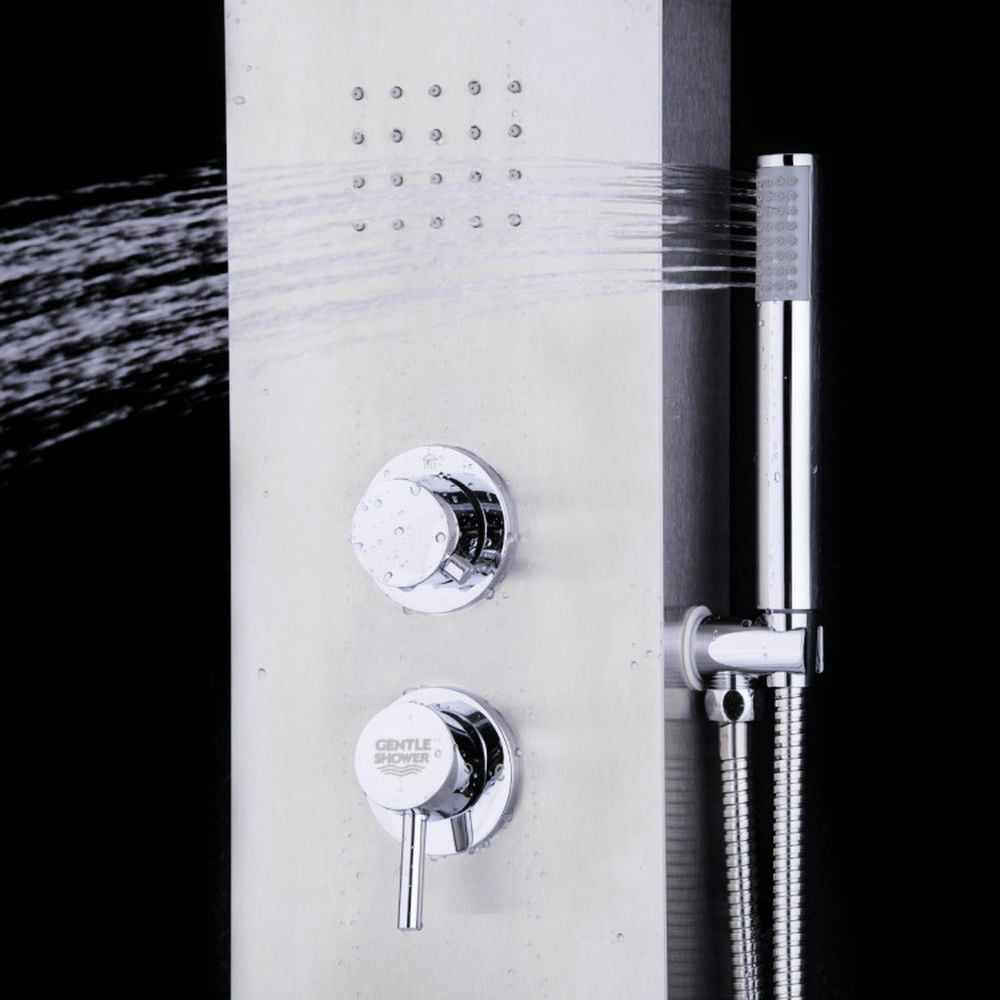 Finihen Shower Panel, Shower Panel Tower System, 59â Stainless Steel Shower Panel with Massage Jets and Hand Shower, Silver