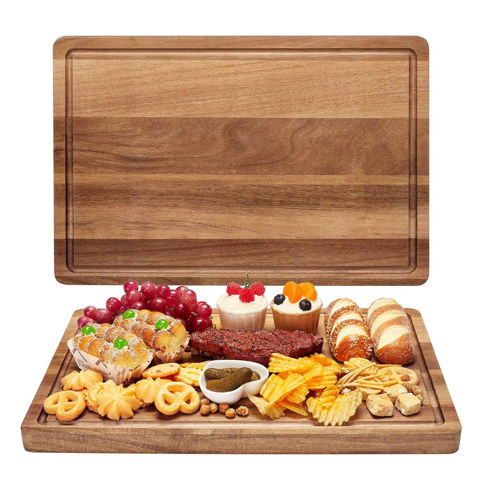 18X12 Inch Acacia Wood Cutting Board– Extra Thick Butcher Block with Deep Juice Groove, Pre-Oiled, Convenient Handles – Large Wooden Chopping Board for Meat, Vegetables, Cheese
