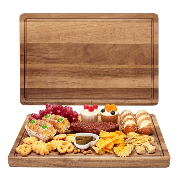 Extra-Large Acacia Wood Cutting Board – 18x12x1 Inch Reversible Butcher Block with Juice Groove & Built-In Handles
