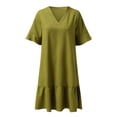 thumbnail image 4 of JIAYUE Women's Swimwear Cover-Ups V Neck Ruffle Half Sleeve Knee Length Solid Color Comfort Sexy Casual Loose Bathing Suit Cover Up Dresses, 4 of 6
