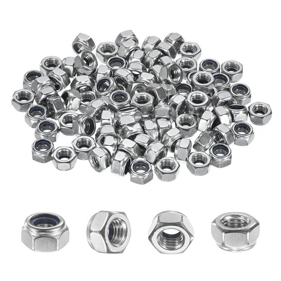 Uxcell 50-Pack Metric Nylon Insert Hex Lock Nuts, M8 x 1.25mm Thread 304 Stainless Steel Self-Locking Locknuts for Industrial