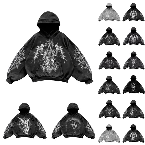 Men's Hoodies Vintage Inspired Print Y2K Hooded Sweatshirt Soft Long Sleeve Loose Fit Casual Streetwear Graphic Hoodies