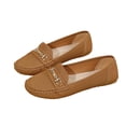 thumbnail image 4 of Womens Khaki Perforated Loafers with Metal Buckle - Square Toe Slip-On Flats, Breathable PU Faux Leather Comfortable Casual Shoes for Office Walking,Size 7.5, 4 of 8