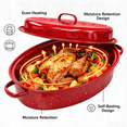 thumbnail image 3 of 16 inch Enamel Oval Roasting Pan with Lid, Roasting Rack & Silicone Accessories Set, Even Heat Distribution for Turkey Chicken Vegetables, Red, 3 of 6