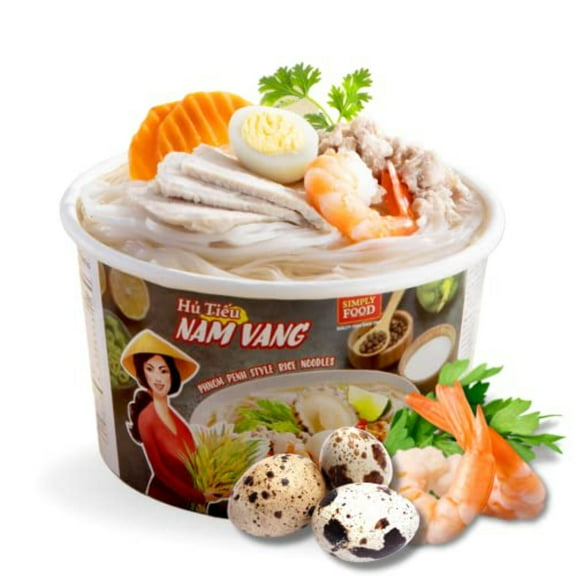 Instant Phnom Penh Rice Noodle (9 Bowls/Box): $1.99 per Bowl (80g), Fork Included by Simply Food