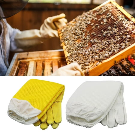 

xinRui 1 Pair Beekeeping Gloves Breathable Puncture Resistance Anti-bee Faux Sheepskin Long Mesh Anti-bee Sting Gloves Working Tool