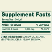 Spring Valley Biotin Hair/Skin/Nails Health Dietary Supplement Softgels, 5,000 mcg, 120 Count