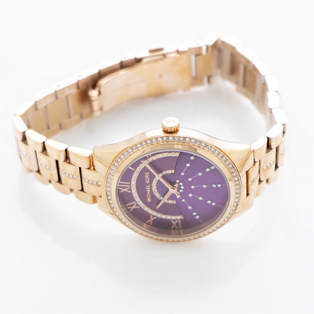 特別価格！ Michael Kors Women's Lauryn Plum Watch MK3724 Michael Kors Lauryn Black Dial Purple Steel Strap Watch for